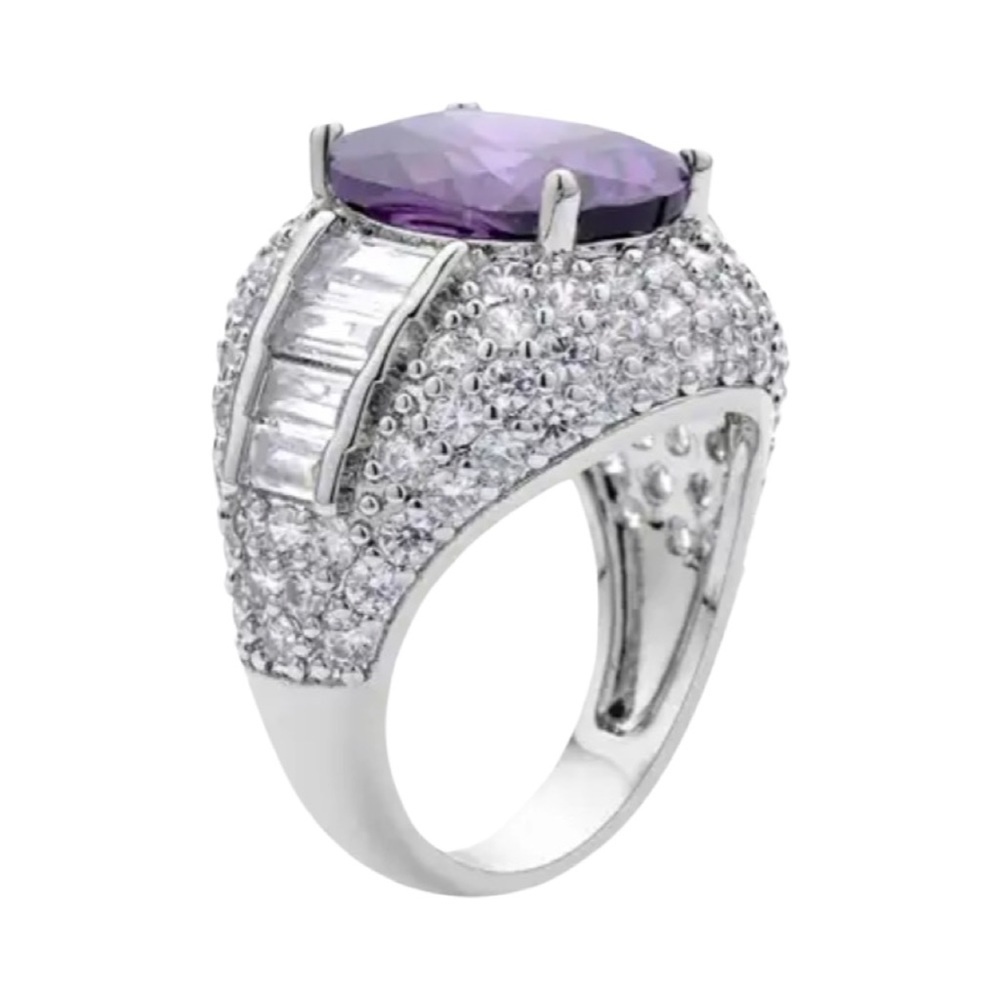 Simulated Purple & White Diamond Waterfall Ring in Silvertone - Picture 10 of 10